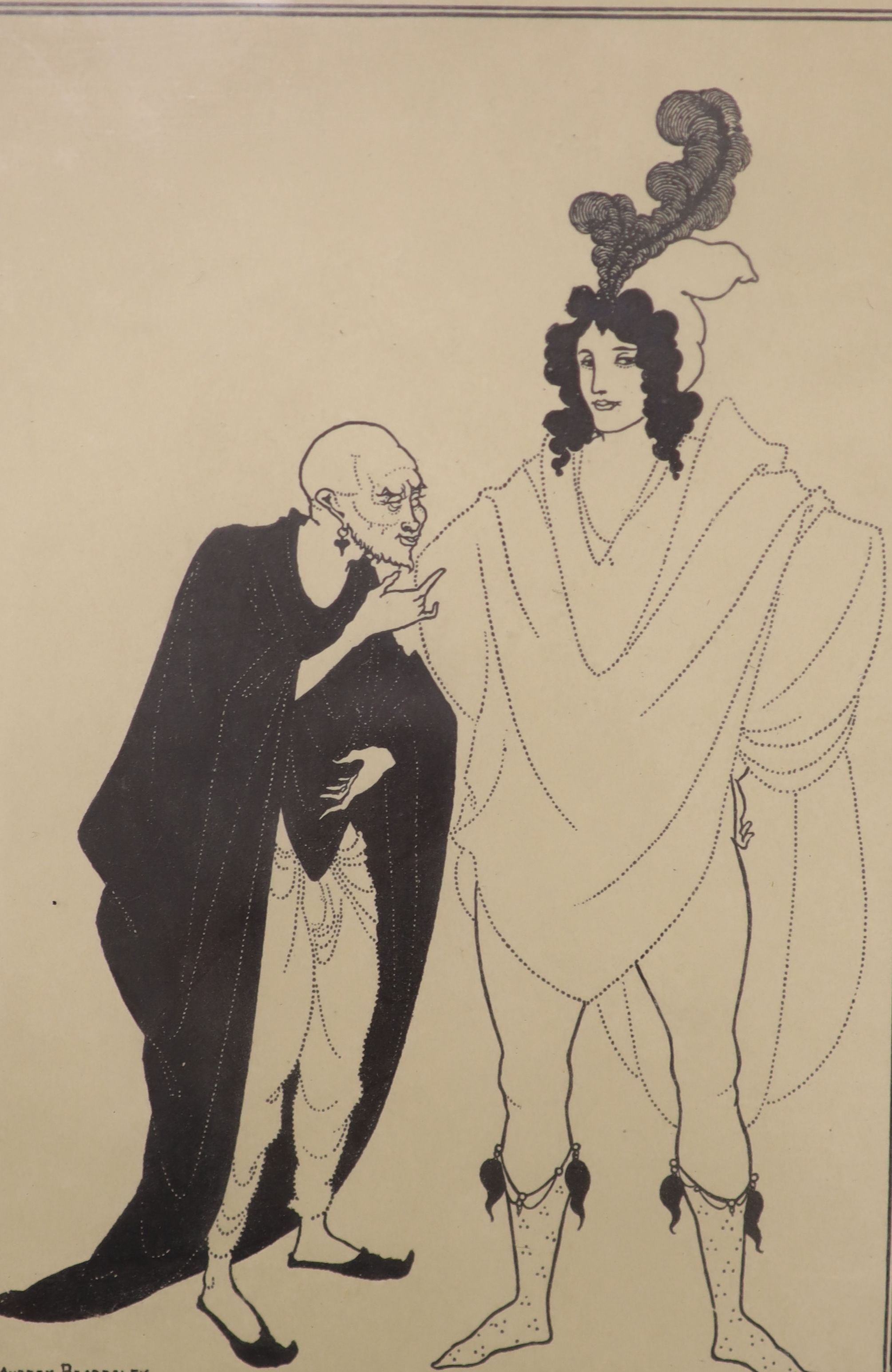After Aubrey Beardsley, eight black and white prints, largest 33 x 24cm